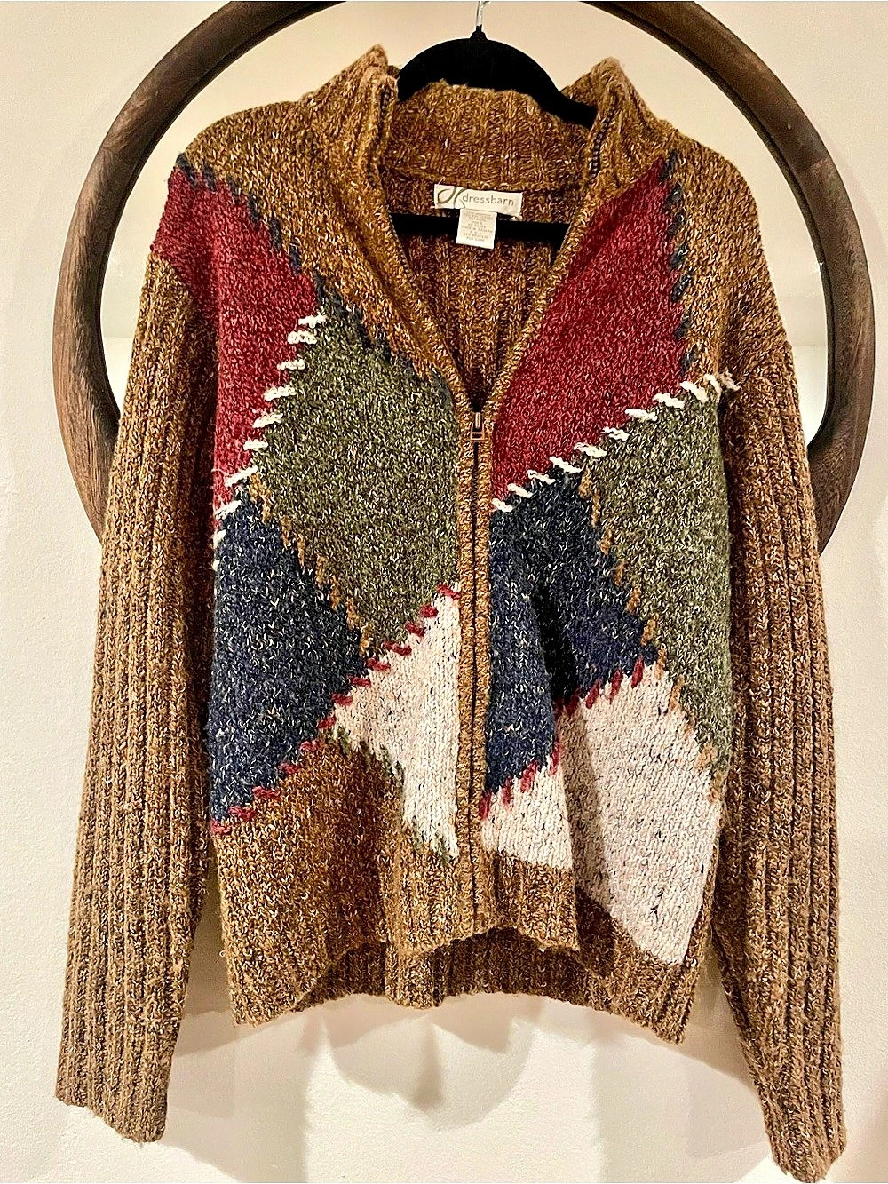 dressbarn Color Block Sweater in Brown Size Large Like New